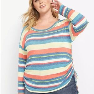 Lane Bryant Drop Shoulder Long Sleeve Ruched Sides Striped Tee Women's 14/16